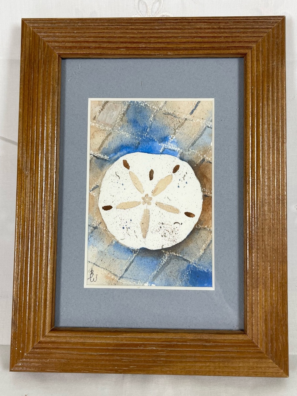 Hand-Painted Watercolor Sand Dollar Framed Wall Art | Vintage Coastal Beach Deco